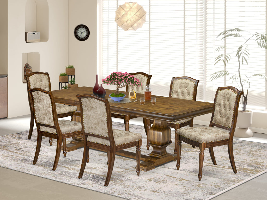 Luxe by East West Furniture LKMA7-AWA-36 7 Pieces Kitchen table set includes a Rectangular Dining Table and 6 Light Beige PU Leather Modern Dining Chairs, Antique Walnut finish