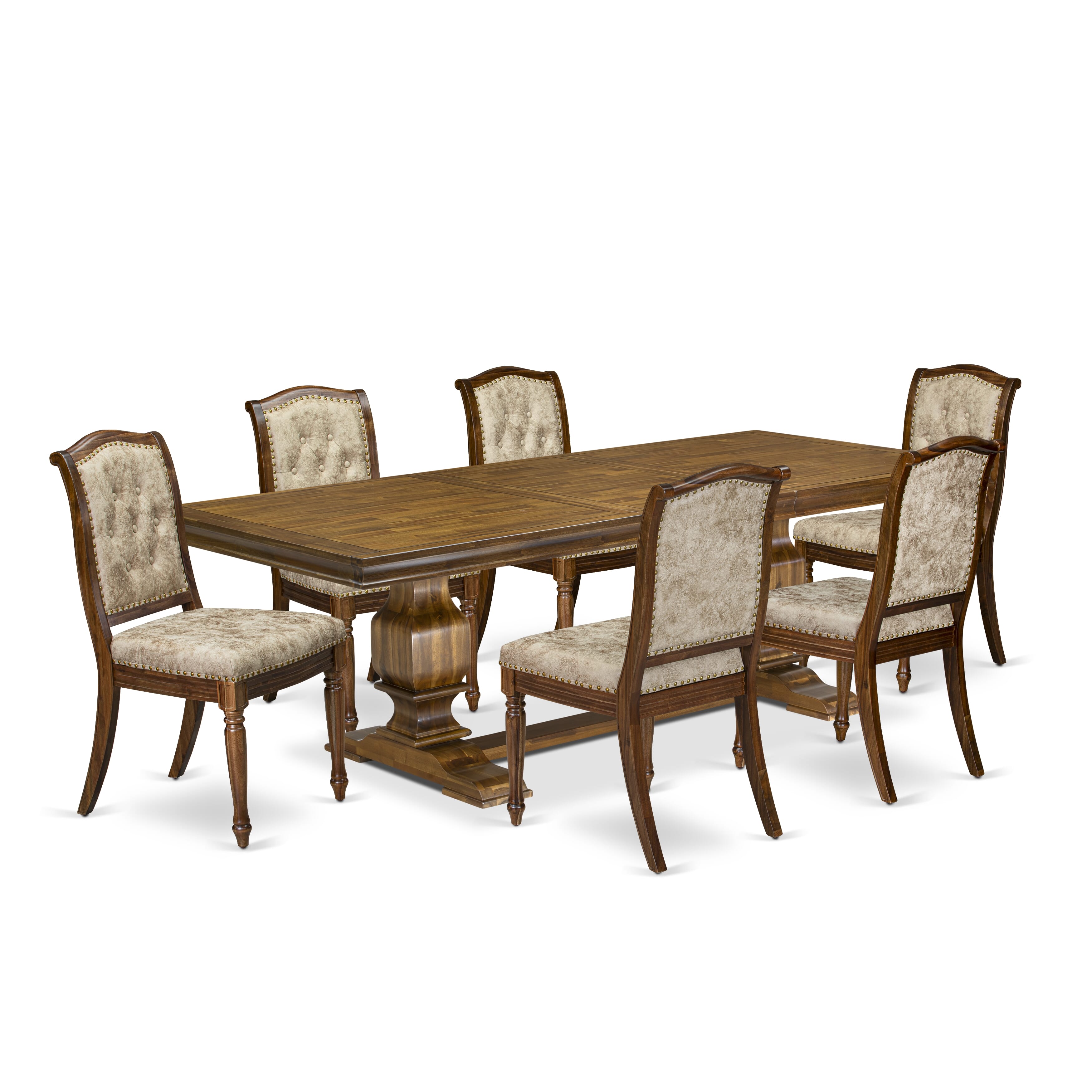 Luxe by East West Furniture LKMA7-AWA-36 7 Pieces Kitchen table set includes a Rectangular Dining Table and 6 Light Beige PU Leather Modern Dining Chairs, Antique Walnut finish