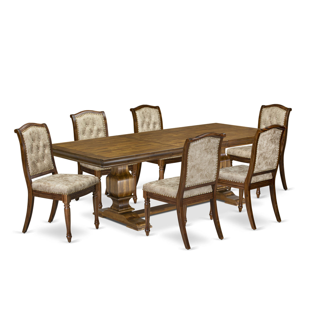 Luxe by East West Furniture LKMA7-AWA-36 7 Pieces Kitchen table set includes a Rectangular Dining Table and 6 Light Beige PU Leather Modern Dining Chairs, Antique Walnut finish