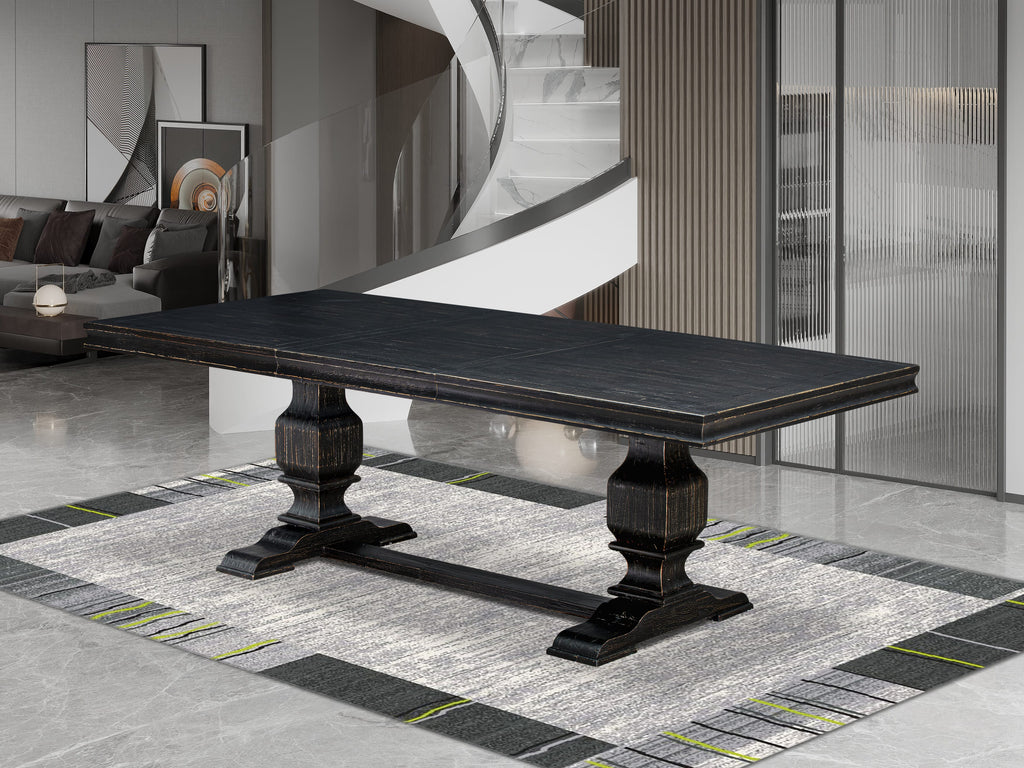 Luxe by East West Furniture LKCY9-SBB-33 9-piece Modern Dining Table Set includes a Kitchen Table and 8 Brown Textured PU Leather Dinner Chairs with High Back - Sand Blasting Black Finish