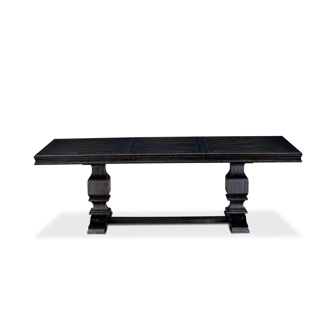 Luxe by East West Furniture LKFR9-SBB-02 - 9-piece kitchen set consists of a dining table & 8 Light Beige Linen Fabric kitchen chairs & black legs with Button Tufted Back - Sand Blasting Black finish.