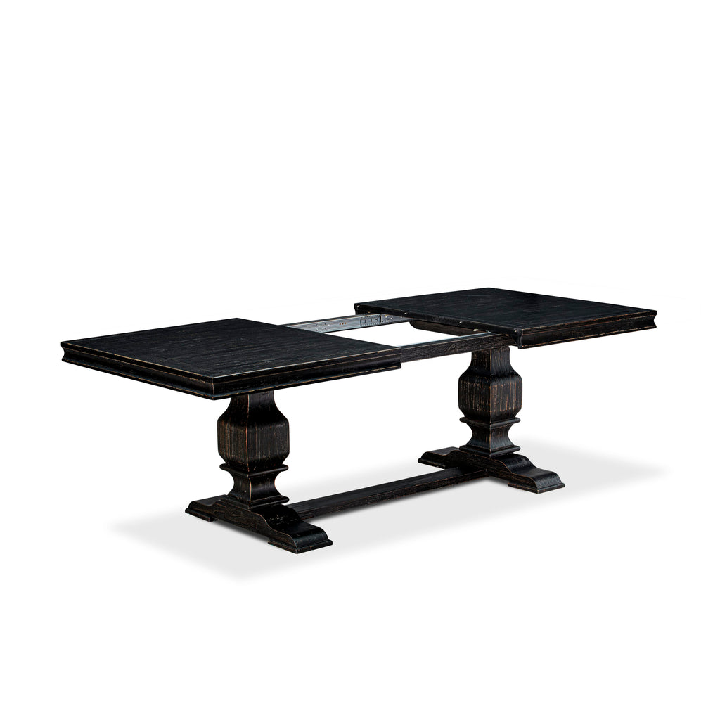 Luxe by East West Furniture LKFR9-SBB-02 - 9-piece kitchen set consists of a dining table & 8 Light Beige Linen Fabric kitchen chairs & black legs with Button Tufted Back - Sand Blasting Black finish.