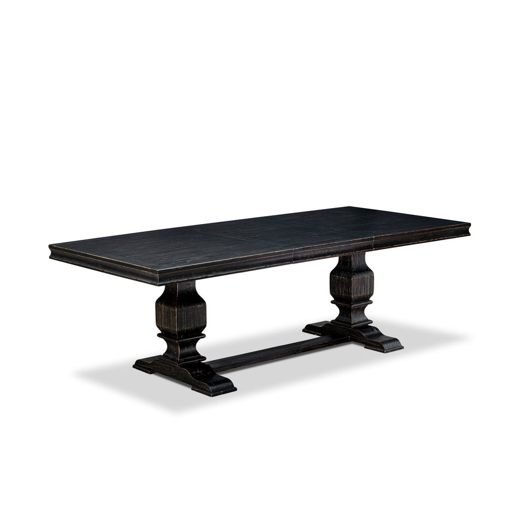 Luxe by East West Furniture LKFR9-SBB-02 - 9-piece kitchen set consists of a dining table & 8 Light Beige Linen Fabric kitchen chairs & black legs with Button Tufted Back - Sand Blasting Black finish.