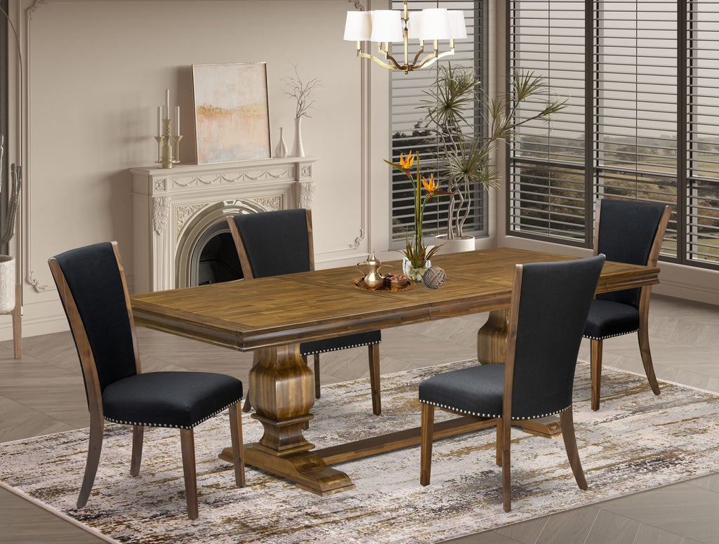 Luxe by East West Furniture LKVE5-AWA-24 5-piece Kitchen Table Set consists of a Dining Table and 4 Black Linen Fabric Dining Chairs with Button tufted Back - Antique Walnut Finish
