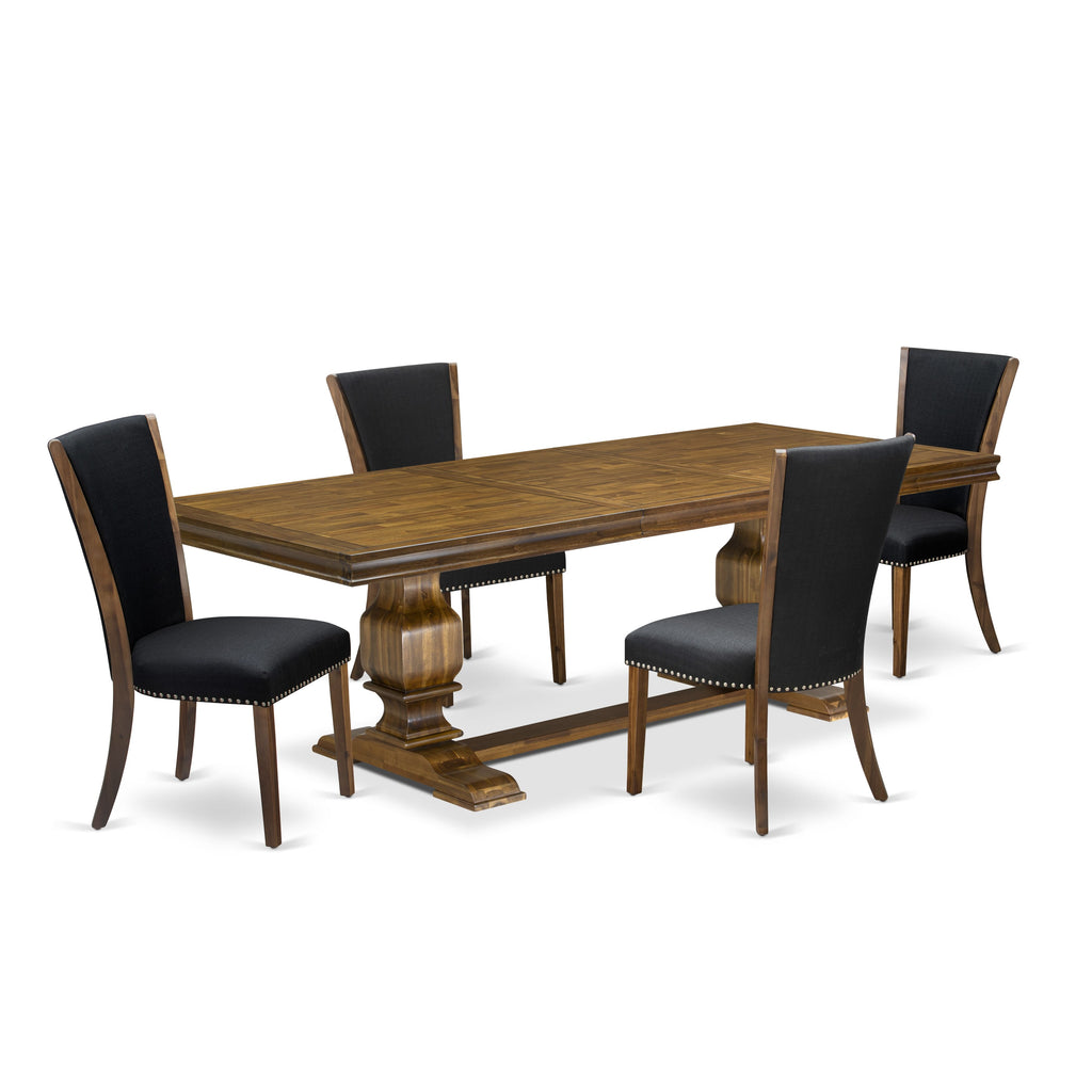 Luxe by East West Furniture LKVE5-AWA-24 5-piece Kitchen Table Set consists of a Dining Table and 4 Black Linen Fabric Dining Chairs with Button tufted Back - Antique Walnut Finish
