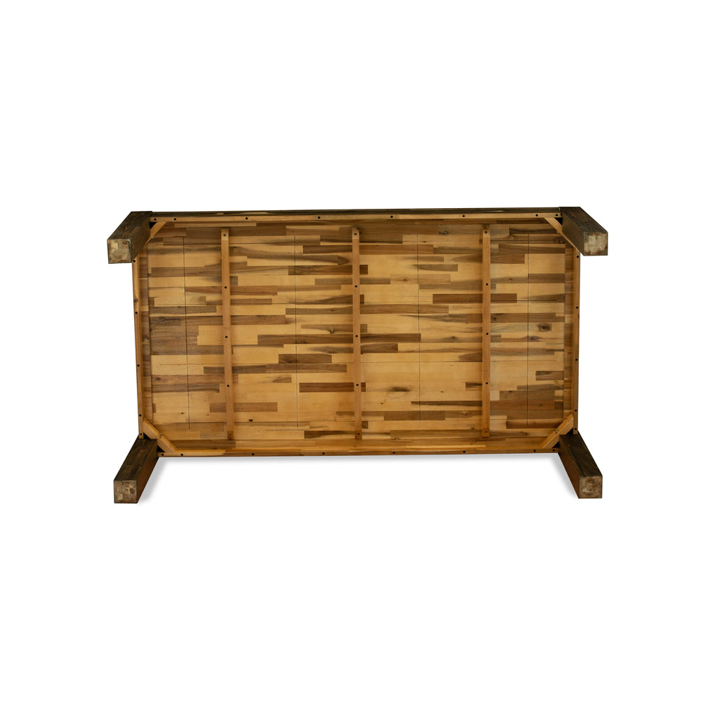 Juego de comedor East West Furniture LMAB9-77-47 de 9 piezas que incluye una mesa de cocina rectangular de madera rústica y 8 sillas Parson tapizadas en tela de lino color sable claro