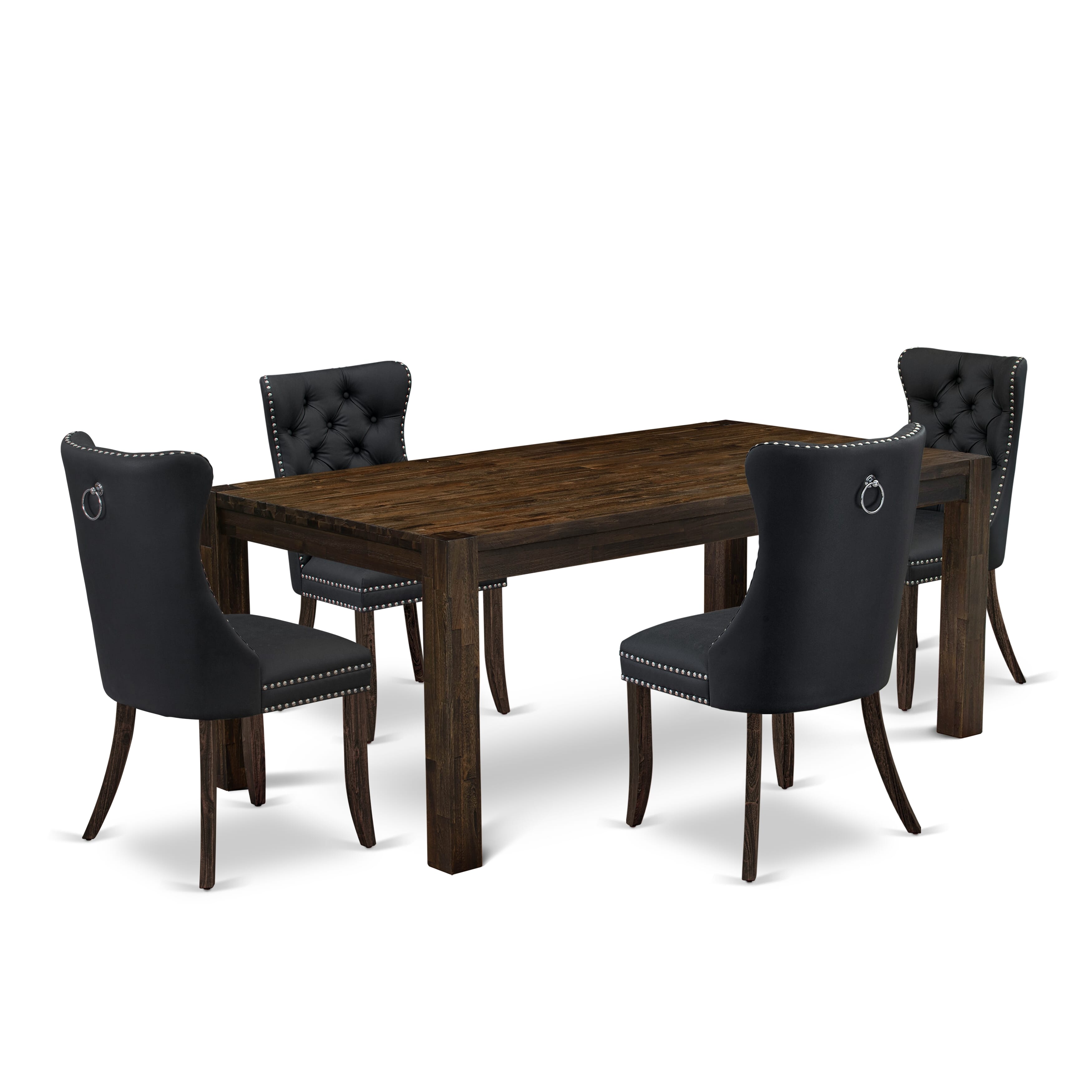 East West Furniture LMDA5-07-T12 5 Piece Dinette Set Consists of a Rectangle Rustic Wood Dining Table and 4 Upholstered Parson Chairs, 40x72 Inch, Distressed Jacobean
