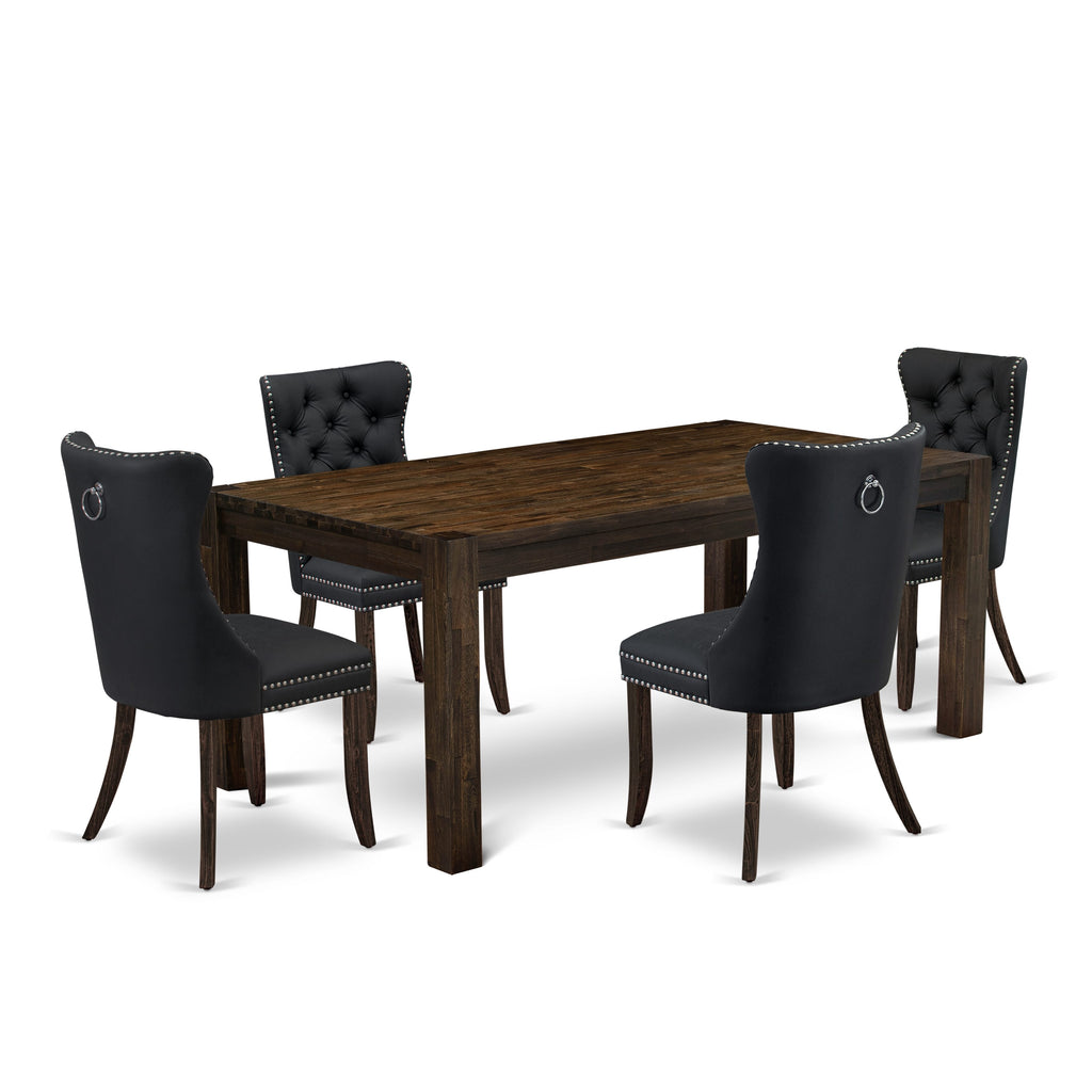 East West Furniture LMDA5-07-T12 5 Piece Dinette Set Consists of a Rectangle Rustic Wood Dining Table and 4 Upholstered Parson Chairs, 40x72 Inch, Distressed Jacobean