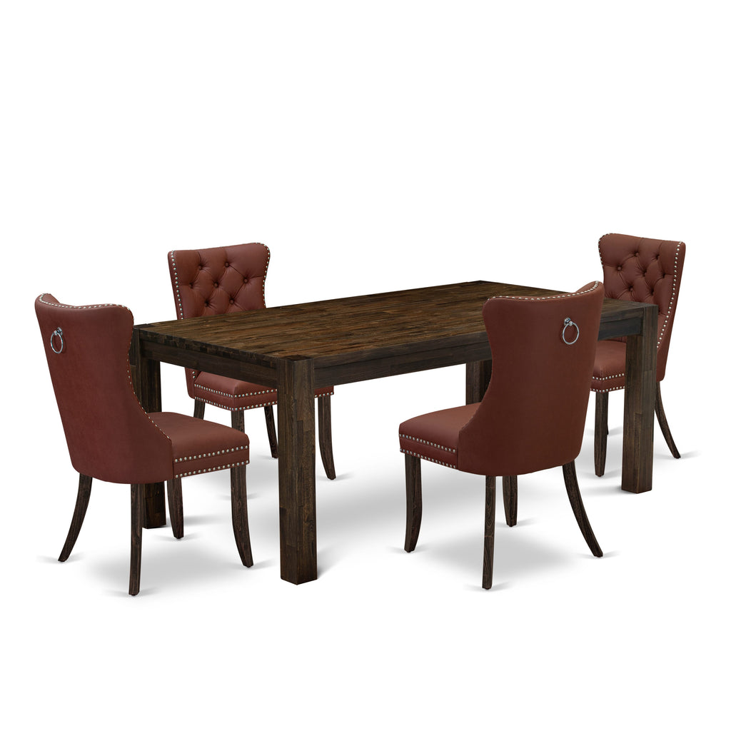 East West Furniture LMDA5-07-T26 5 Piece Modern Dining Set Contains a Rectangle Rustic Wood Kitchen Table and 4 Upholstered Chairs, 40x72 Inch, Distressed Jacobean