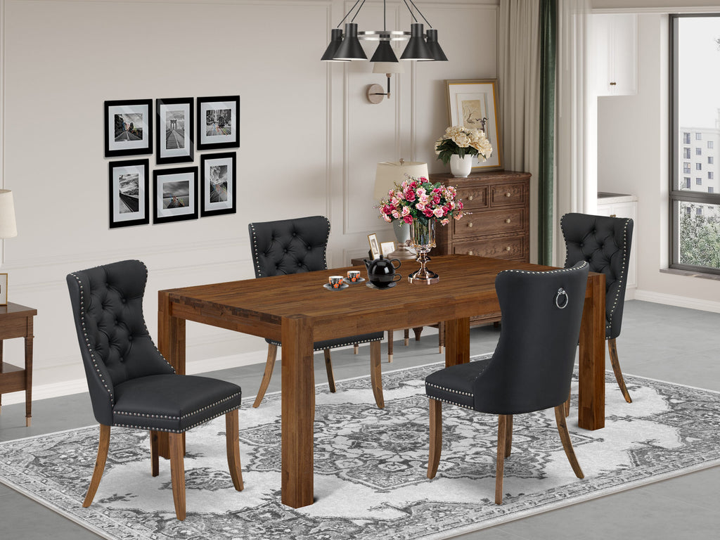 East West Furniture LMDA5-0N-T12 5 Piece Dining Table Set Consists of a Rectangle Rustic Wood Table and 4 Upholstered Parson Chairs, 40x72 Inch, Sandblasting Antique Walnut
