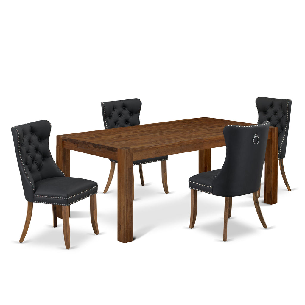 East West Furniture LMDA5-0N-T12 5 Piece Dining Table Set Consists of a Rectangle Rustic Wood Table and 4 Upholstered Parson Chairs, 40x72 Inch, Sandblasting Antique Walnut