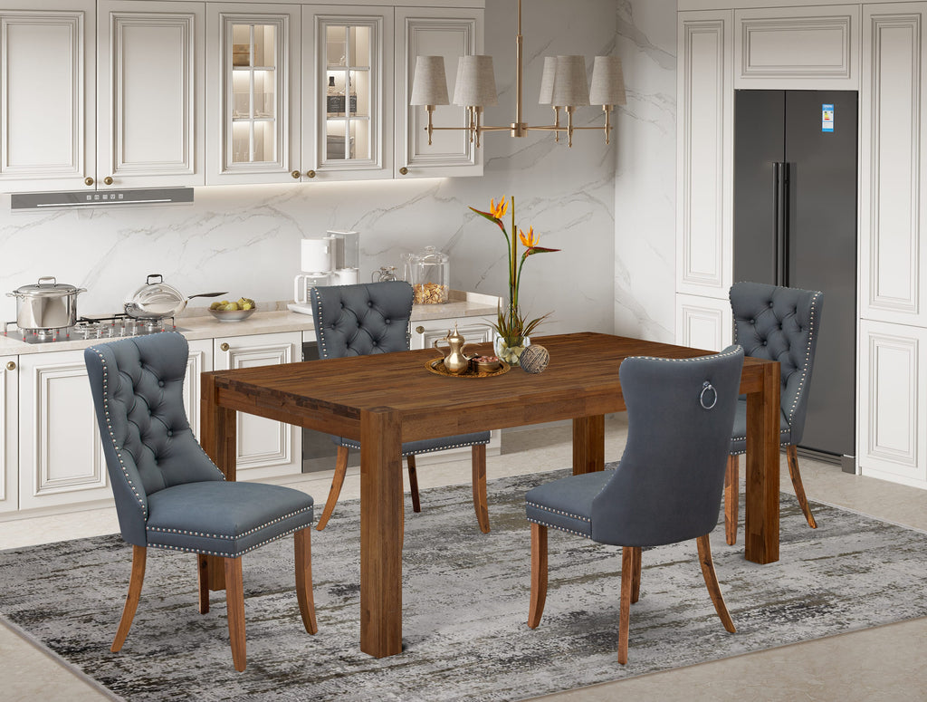 East West Furniture LMDA5-0N-T13 5 Piece Dining Room Set Includes a Rectangle Rustic Wood Table and 4 Upholstered Chairs, 40x72 Inch, Sandblasting Antique Walnut