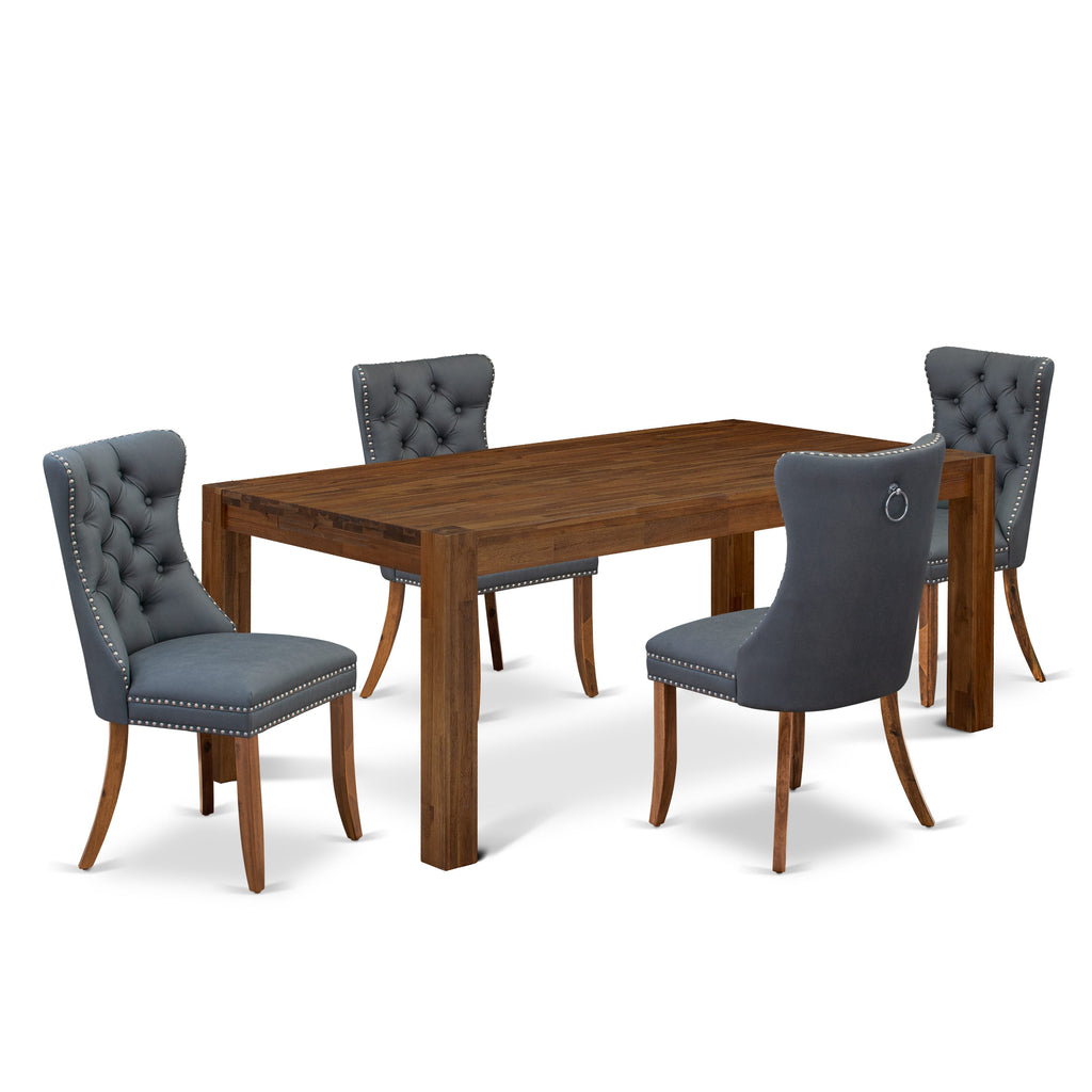 East West Furniture LMDA5-0N-T13 5 Piece Dining Room Set Includes a Rectangle Rustic Wood Table and 4 Upholstered Chairs, 40x72 Inch, Sandblasting Antique Walnut