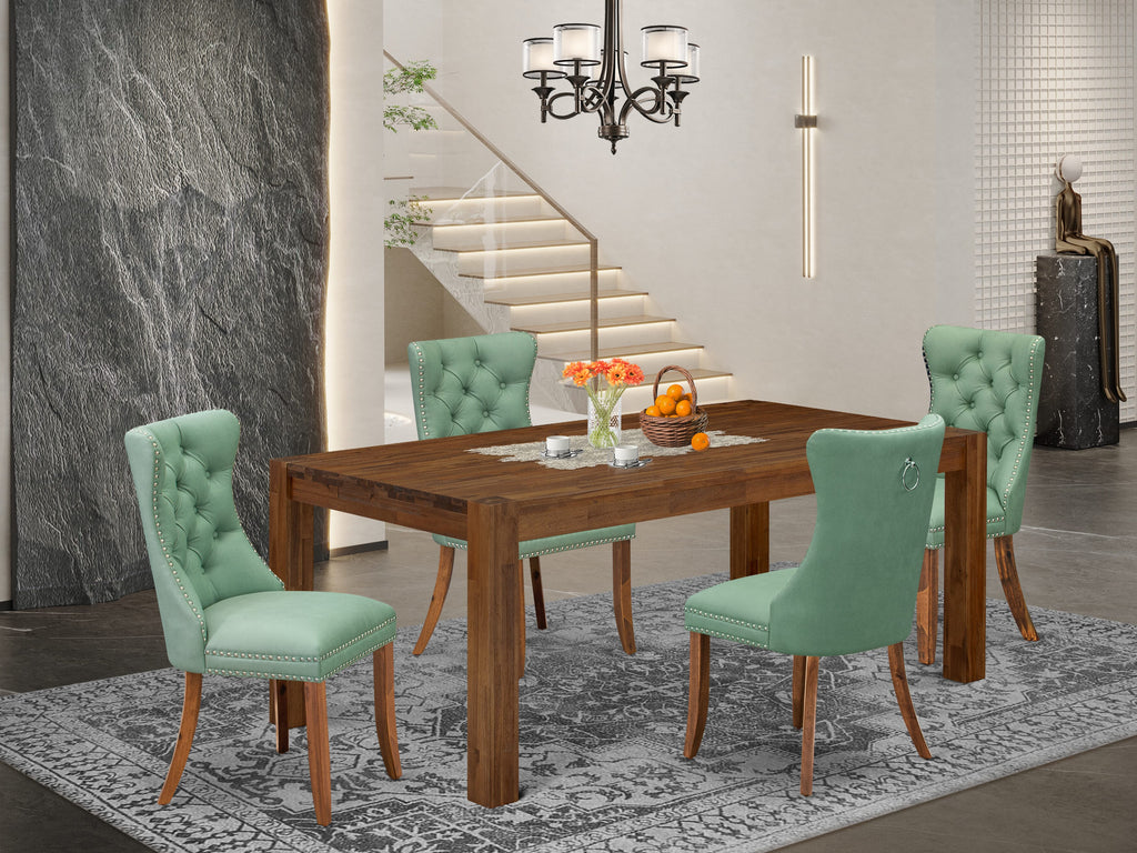 East West Furniture LMDA5-0N-T22 5 Piece Dining Table Set Includes a Rectangle Rustic Wood Table and 4 Upholstered Parson Chairs, 40x72 Inch, Sandblasting Antique Walnut