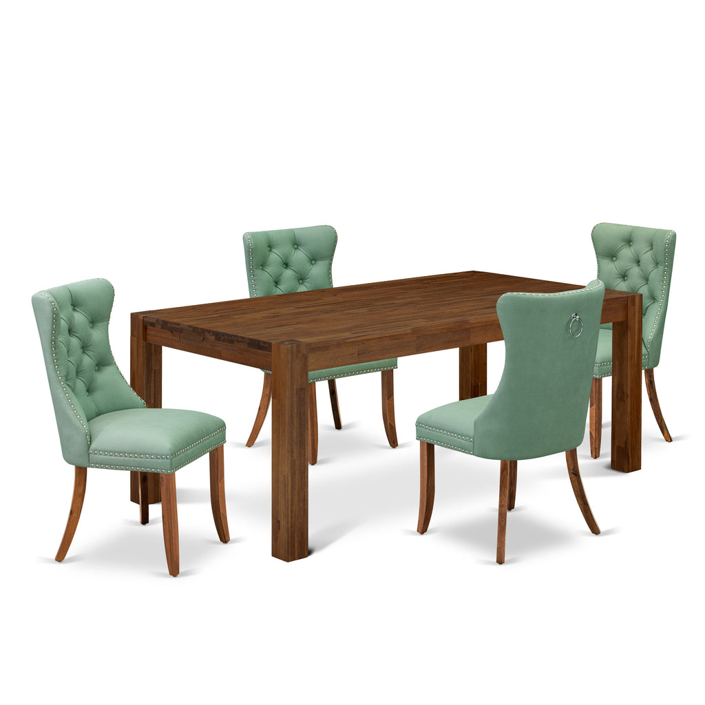 East West Furniture LMDA5-0N-T22 5 Piece Dining Table Set Includes a Rectangle Rustic Wood Table and 4 Upholstered Parson Chairs, 40x72 Inch, Sandblasting Antique Walnut