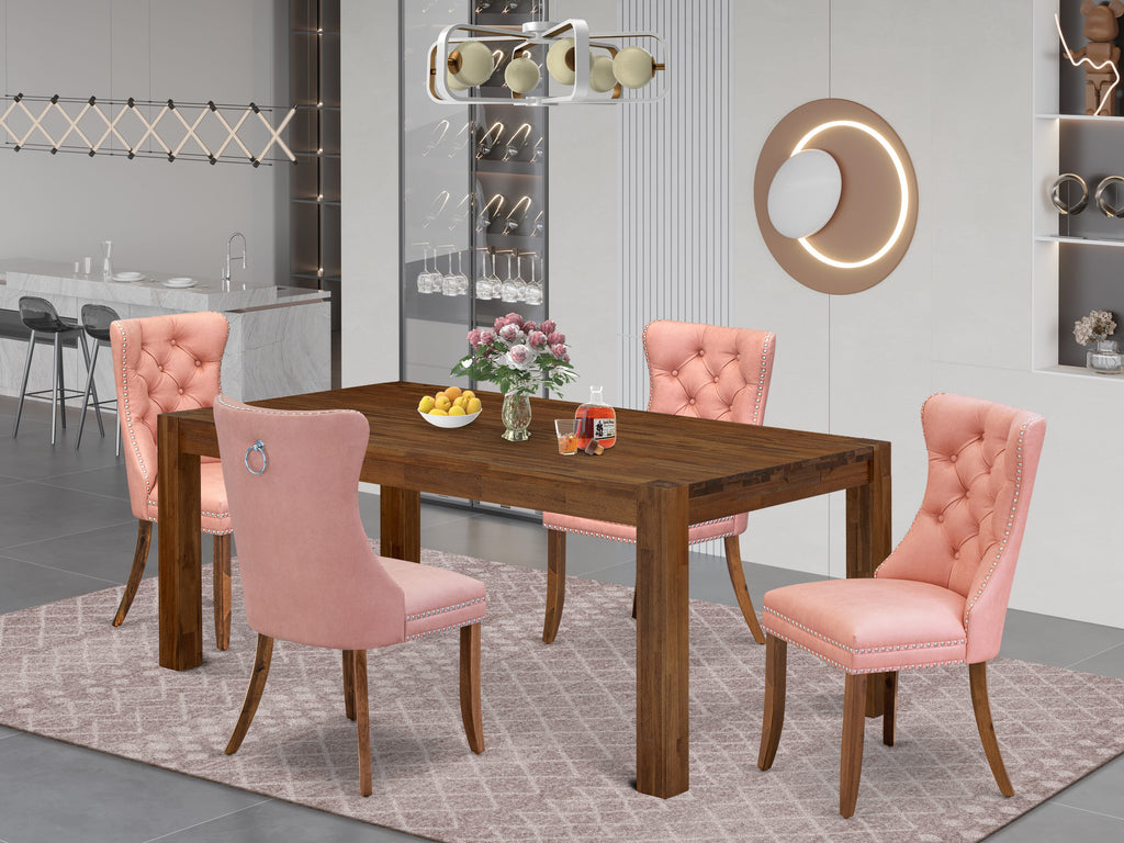 East West Furniture LMDA5-0N-T23 5 Piece Dining Set Includes a Rectangle Rustic Wood Kitchen Table and 4 Parson Chairs, 40x72 Inch, Sandblasting Antique Walnut