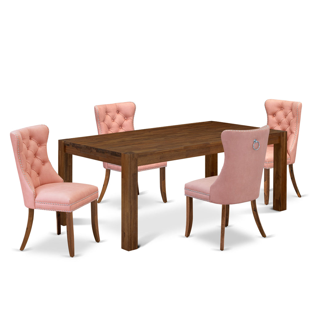 East West Furniture LMDA5-0N-T23 5 Piece Dining Set Includes a Rectangle Rustic Wood Kitchen Table and 4 Parson Chairs, 40x72 Inch, Sandblasting Antique Walnut