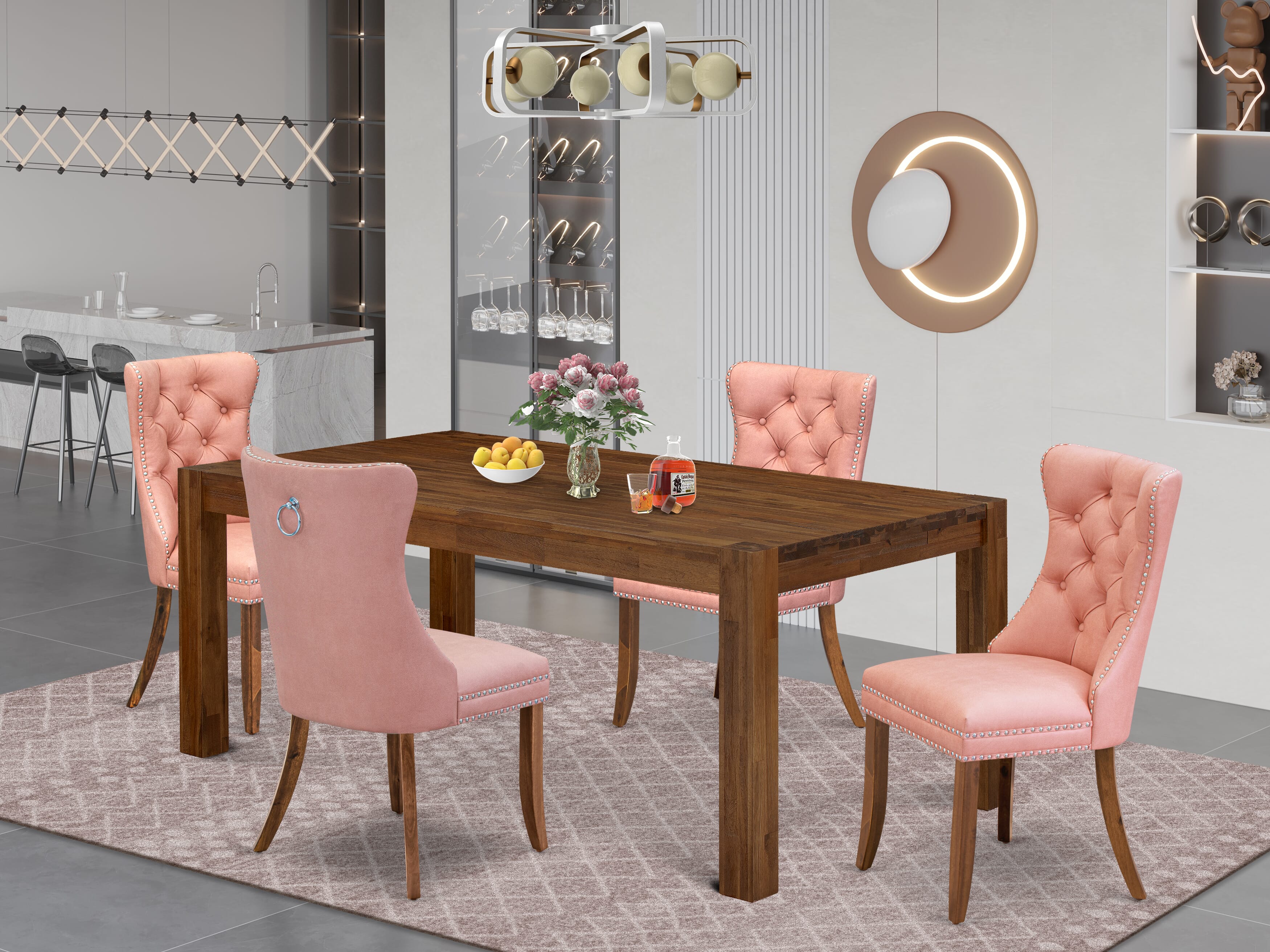 East West Furniture LMDA5-0N-T23 5 Piece Dining Set Includes a Rectangle Rustic Wood Kitchen Table and 4 Parson Chairs, 40x72 Inch, Sandblasting Antique Walnut