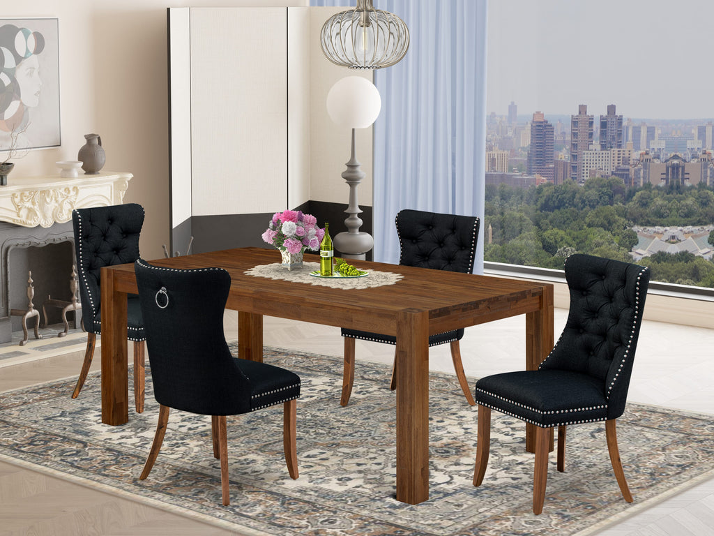 East West Furniture LMDA5-0N-T24 5 Piece Kitchen Table Set Includes a Rectangle Rustic Wood Dining Table and 4 Upholstered Chairs, 40x72 Inch, Sandblasting Antique Walnut