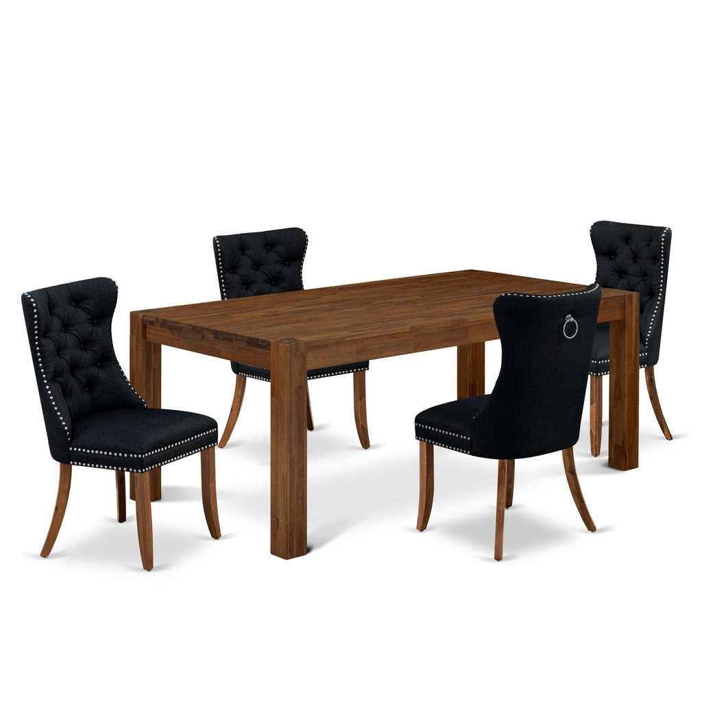 East West Furniture LMDA5-0N-T24 5 Piece Kitchen Table Set Includes a Rectangle Rustic Wood Dining Table and 4 Upholstered Chairs, 40x72 Inch, Sandblasting Antique Walnut