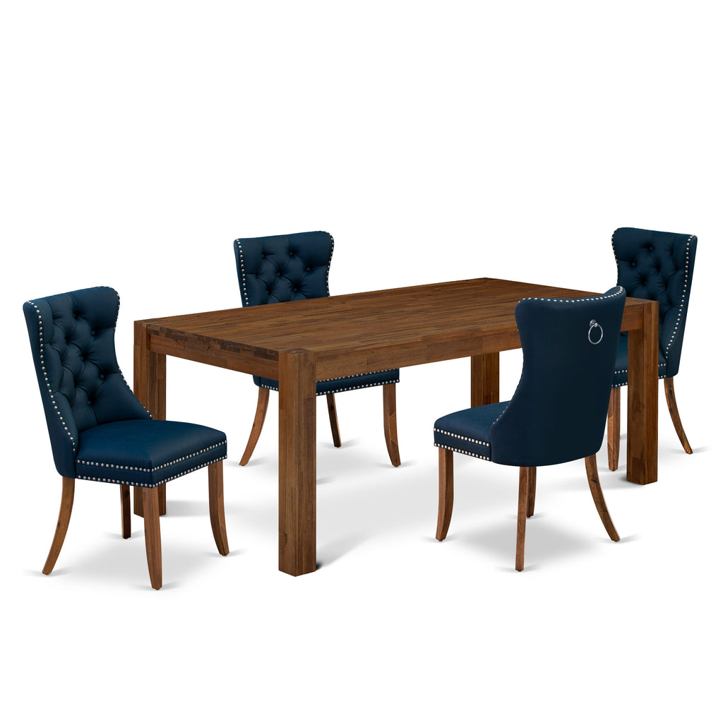 East West Furniture LMDA5-0N-T29 5 Piece Dinette Set Includes a Rectangle Rustic Wood Kitchen Table and 4 Padded Dining Chairs, 40x72 Inch, Sandblasting Antique Walnut