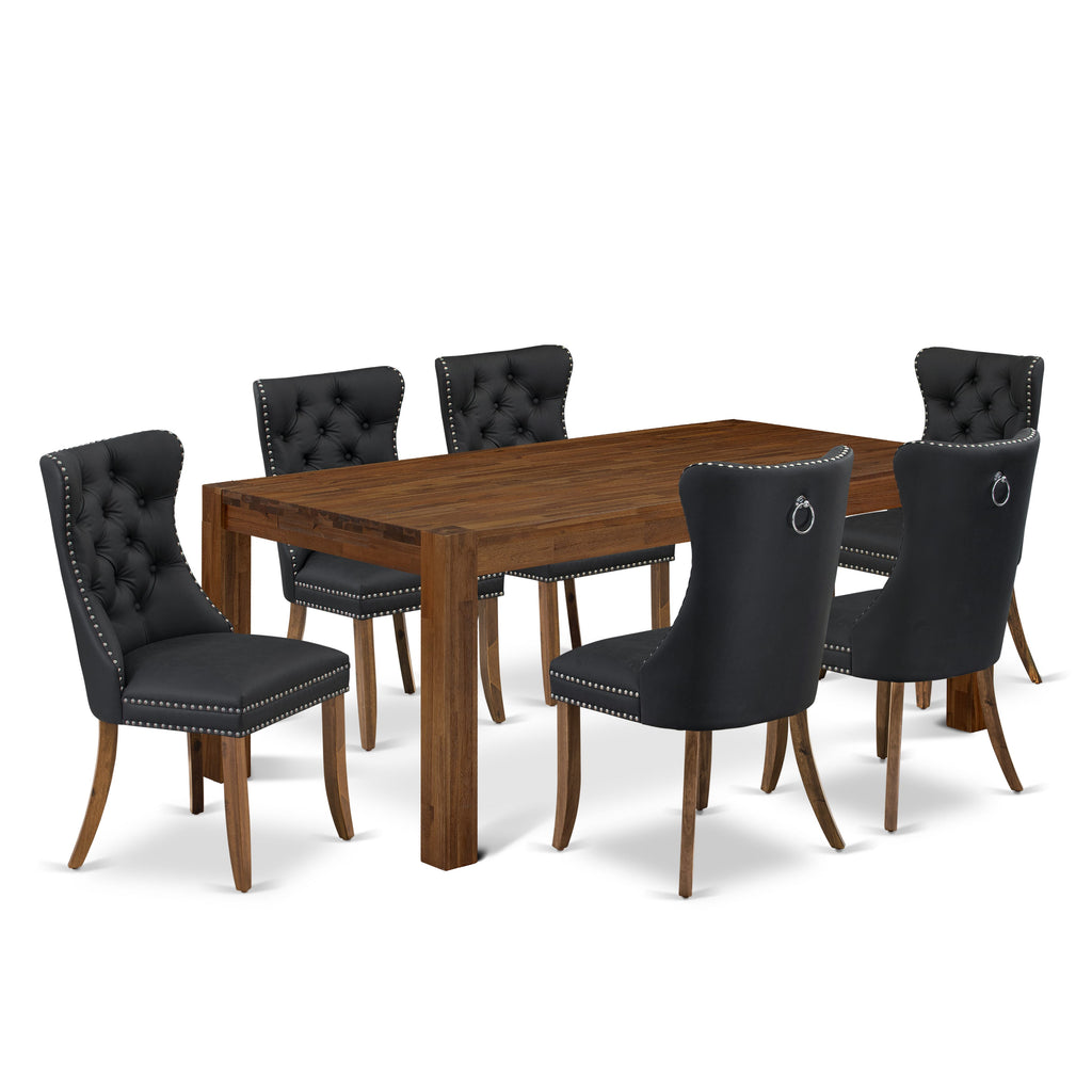 East West Furniture LMDA7-0N-T12 7 Piece Kitchen Table Set Includes a Rectangle Rustic Wood Dining Table and 6 Upholstered Chairs, 40x72 Inch, Sandblasting Antique Walnut
