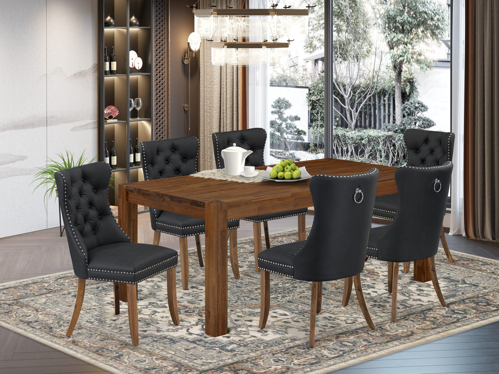 East West Furniture LMDA7-0N-T12 7 Piece Kitchen Table Set Includes a Rectangle Rustic Wood Dining Table and 6 Upholstered Chairs, 40x72 Inch, Sandblasting Antique Walnut