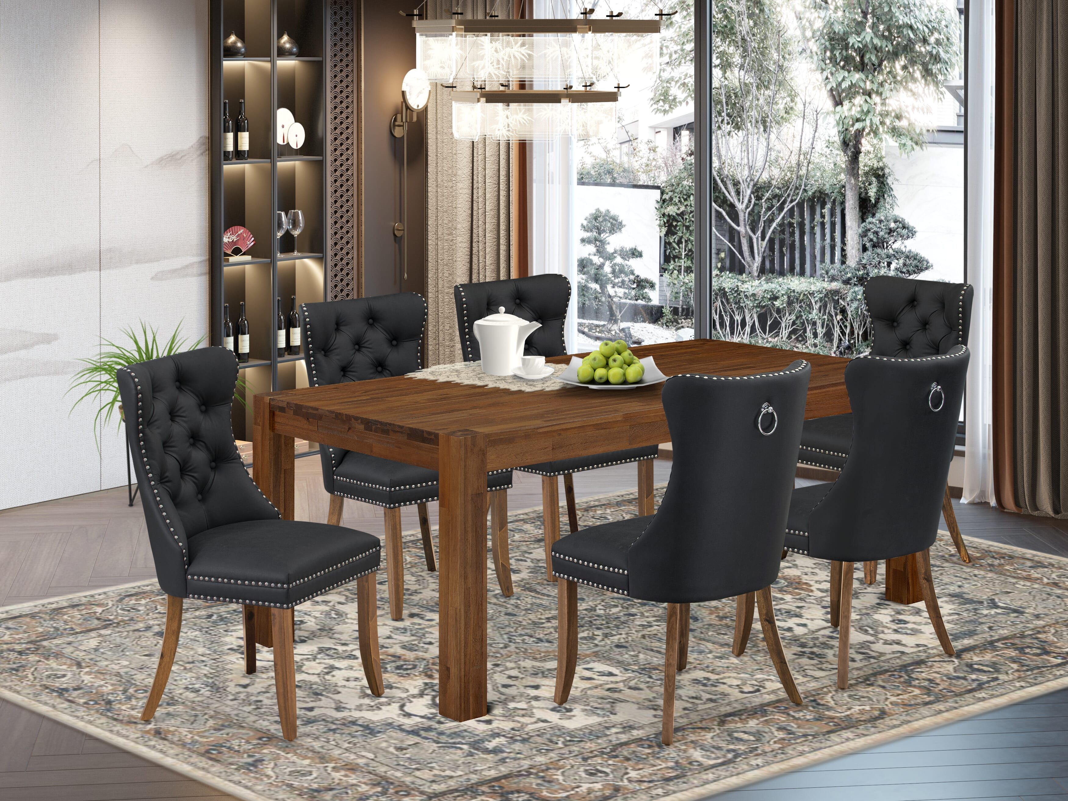 East West Furniture LMDA7-0N-T12 7 Piece Kitchen Table Set Includes a Rectangle Rustic Wood Dining Table and 6 Upholstered Chairs, 40x72 Inch, Sandblasting Antique Walnut