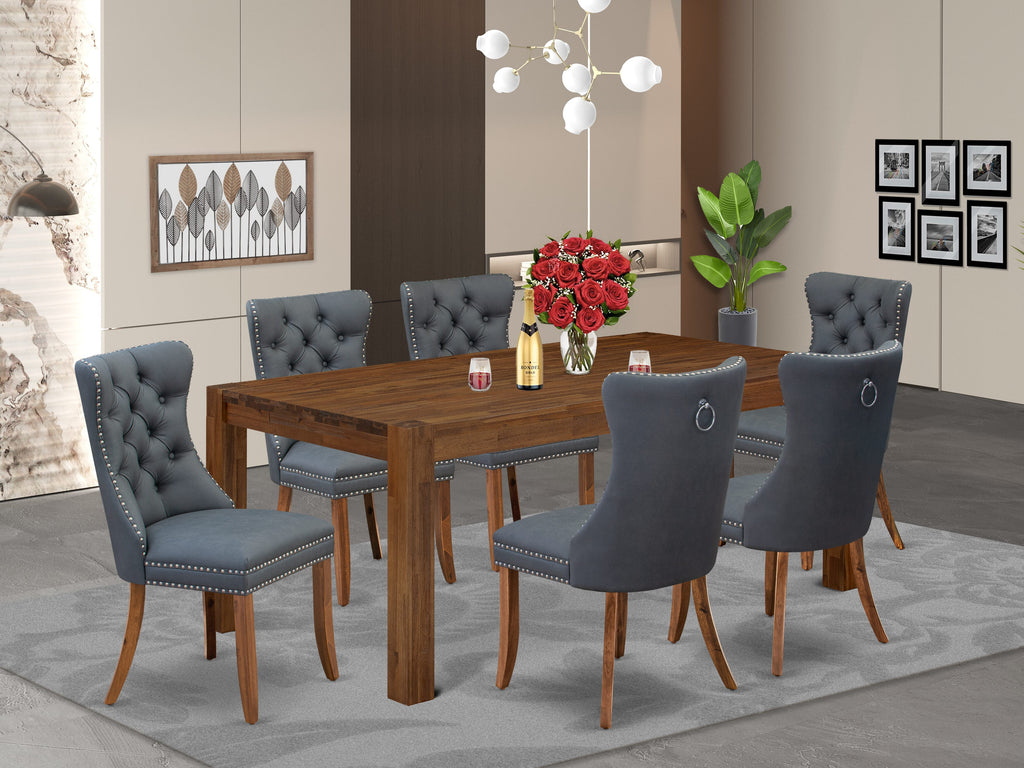 East West Furniture LMDA7-0N-T13 7 Piece Kitchen Table Set Contains a Rectangle Rustic Wood Dining Table and 6 Parson Chairs, 40x72 Inch, Sandblasting Antique Walnut