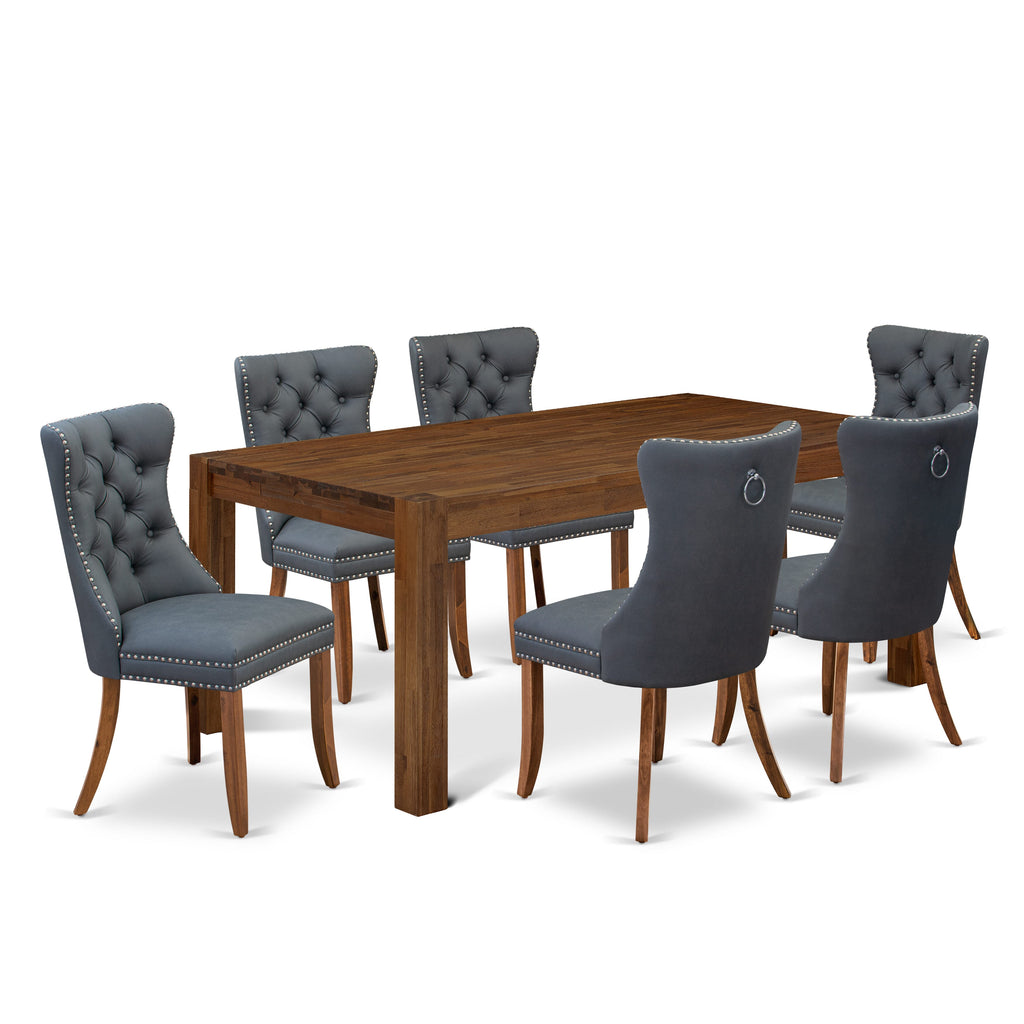East West Furniture LMDA7-0N-T13 7 Piece Kitchen Table Set Contains a Rectangle Rustic Wood Dining Table and 6 Parson Chairs, 40x72 Inch, Sandblasting Antique Walnut
