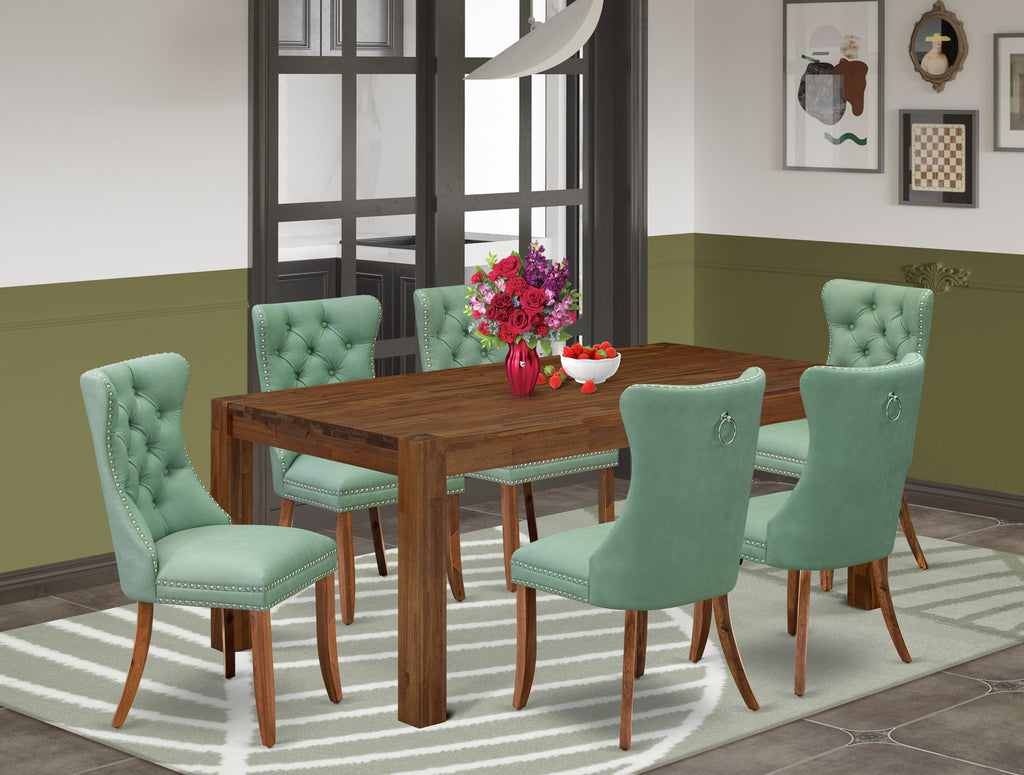 East West Furniture LMDA7-0N-T22 7 Piece Dinette Set Contains a Rectangle Rustic Wood Kitchen Table and 6 Parson Dining Chairs, 40x72 Inch, Sandblasting Antique Walnut