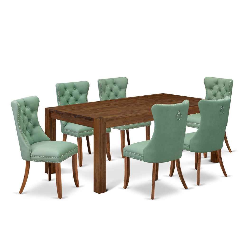 East West Furniture LMDA7-0N-T22 7 Piece Dinette Set Contains a Rectangle Rustic Wood Kitchen Table and 6 Parson Dining Chairs, 40x72 Inch, Sandblasting Antique Walnut