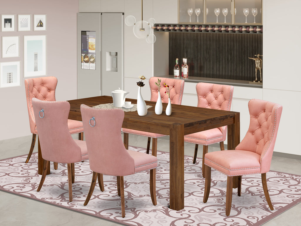 East West Furniture LMDA7-0N-T23 7 Piece Dinette Set Contains a Rectangle Rustic Wood Kitchen Table and 6 Parsons Dining Chairs, 40x72 Inch, Sandblasting Antique Walnut
