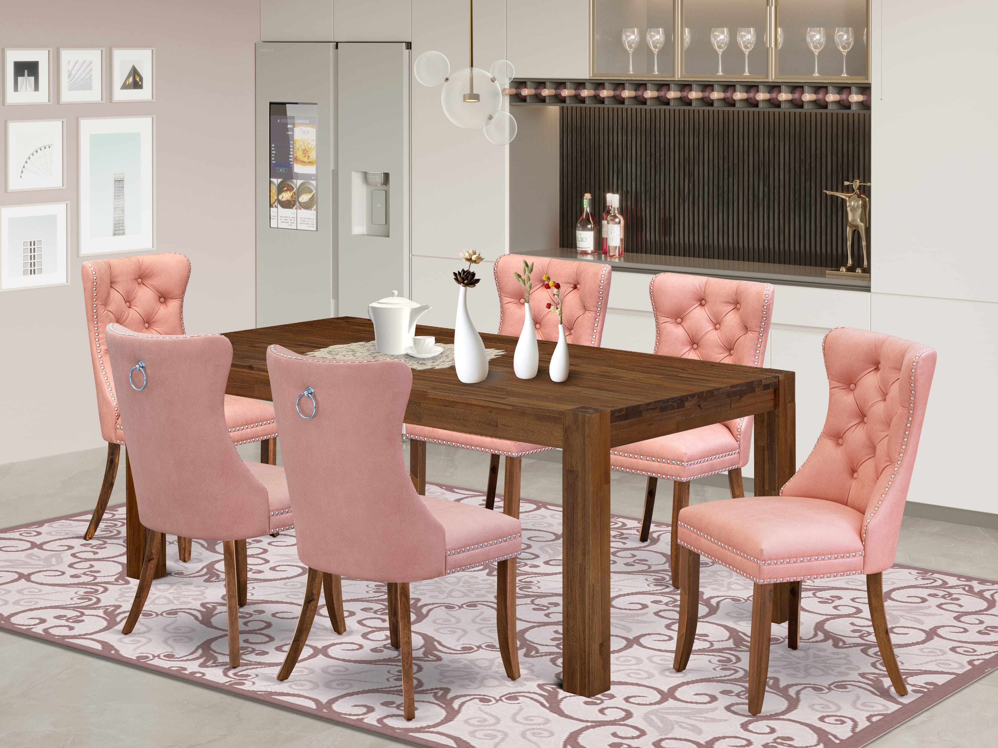 East West Furniture LMDA7-0N-T23 7 Piece Dinette Set Contains a Rectangle Rustic Wood Kitchen Table and 6 Parsons Dining Chairs, 40x72 Inch, Sandblasting Antique Walnut