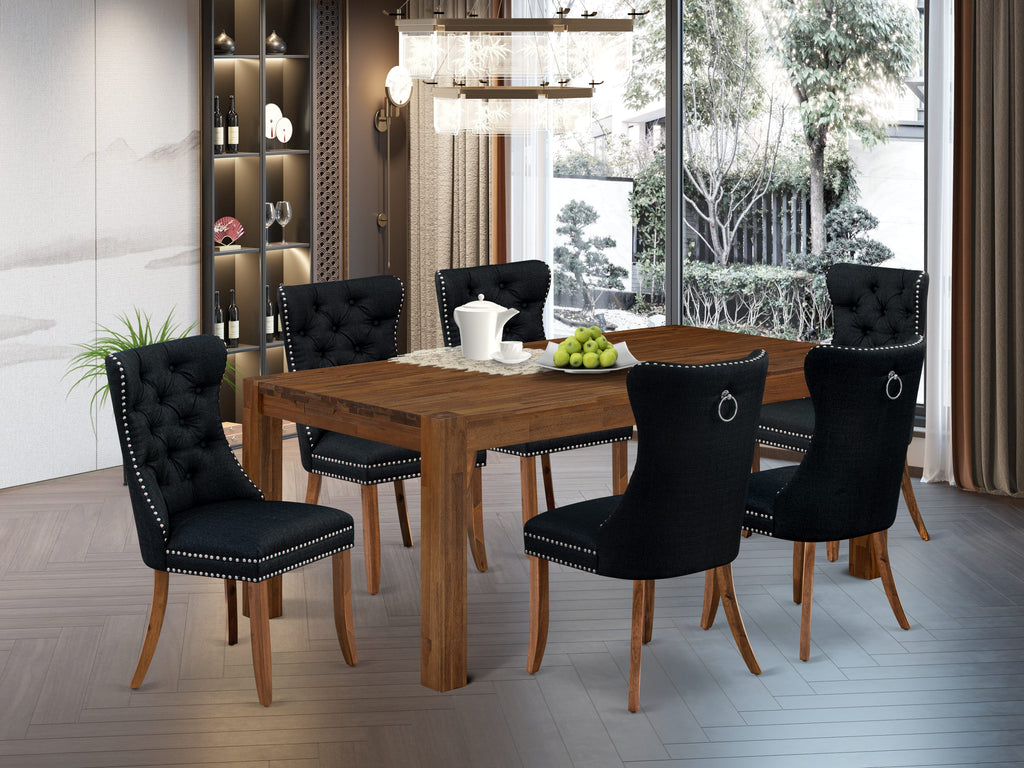 East West Furniture LMDA7-0N-T24 7 Piece Dining Room Set Consists of a Rectangle Rustic Wood Kitchen Table and 6 Padded Chairs, 40x72 Inch, Sandblasting Antique Walnut