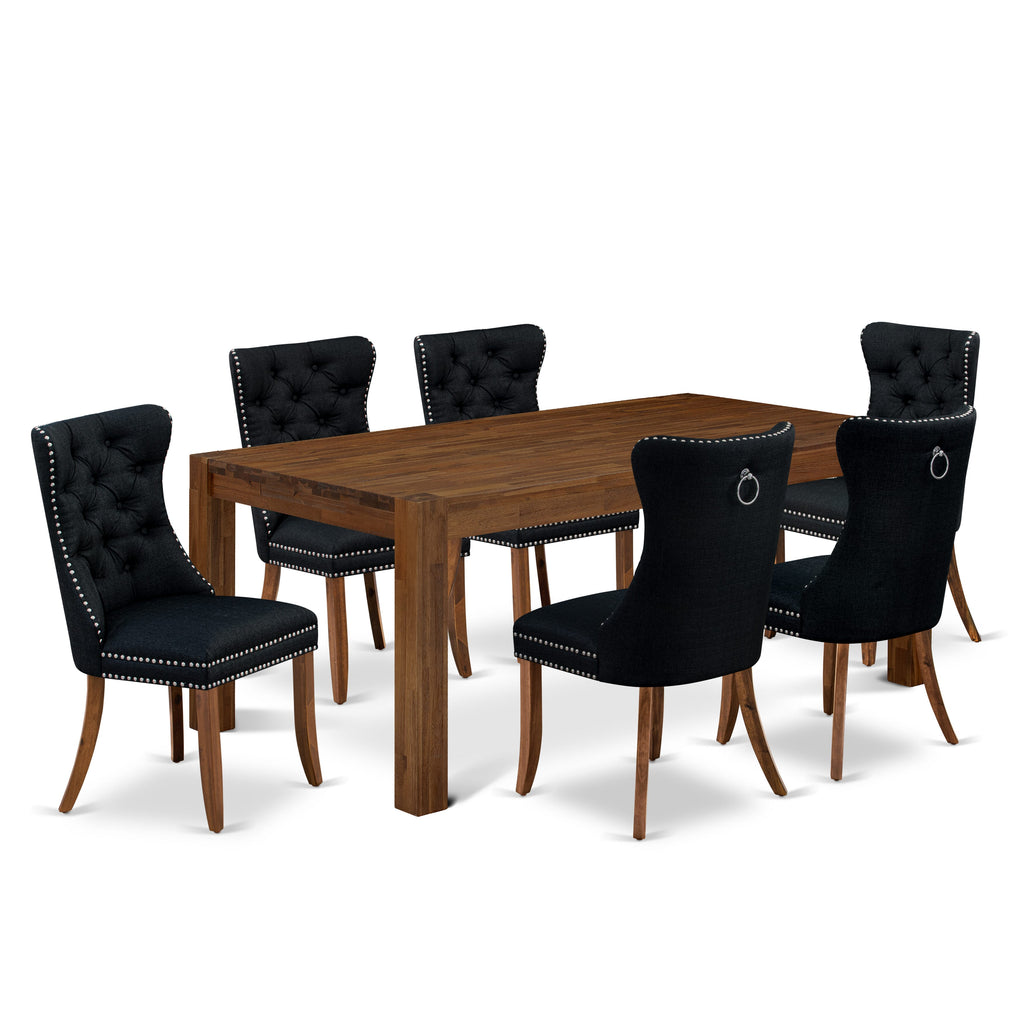 East West Furniture LMDA7-0N-T24 7 Piece Dining Room Set Consists of a Rectangle Rustic Wood Kitchen Table and 6 Padded Chairs, 40x72 Inch, Sandblasting Antique Walnut