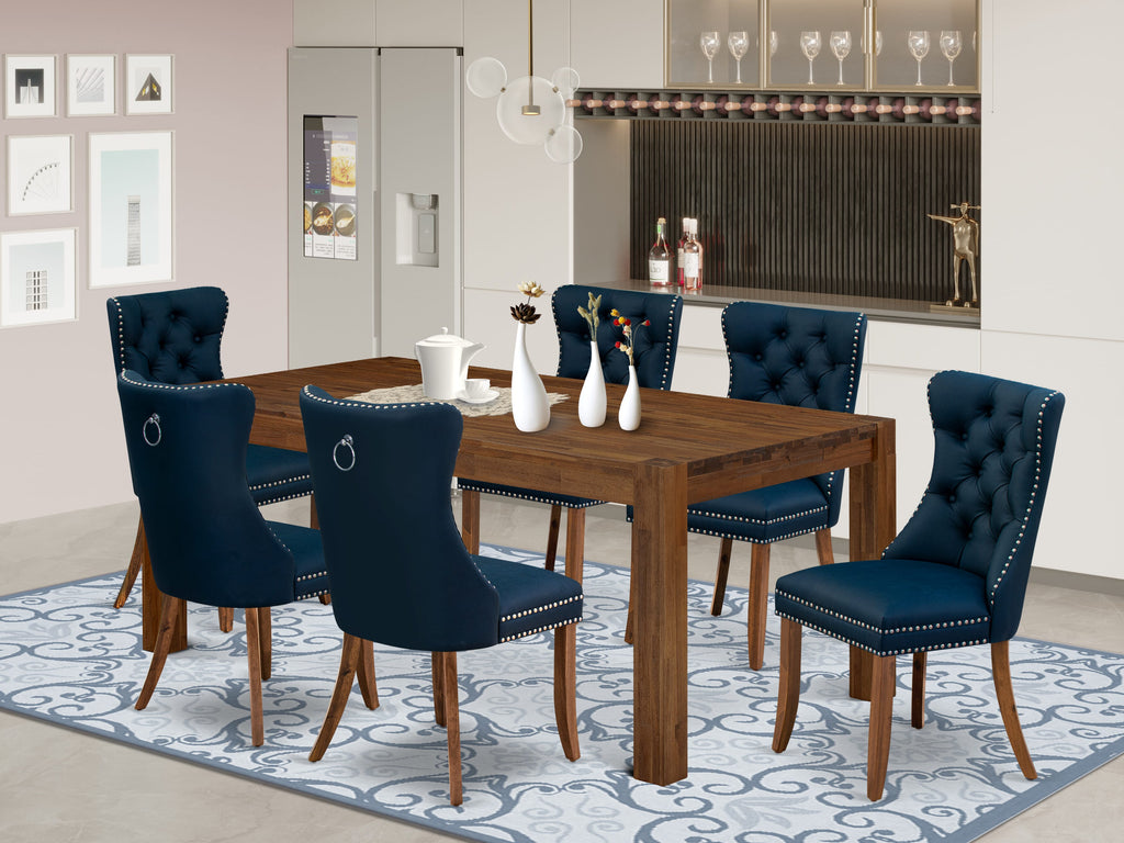East West Furniture LMDA7-0N-T29 7 Piece Dining Set Contains a Rectangle Rustic Wood Table and 6 Upholstered Parson Chairs, 40x72 Inch, Sandblasting Antique Walnut
