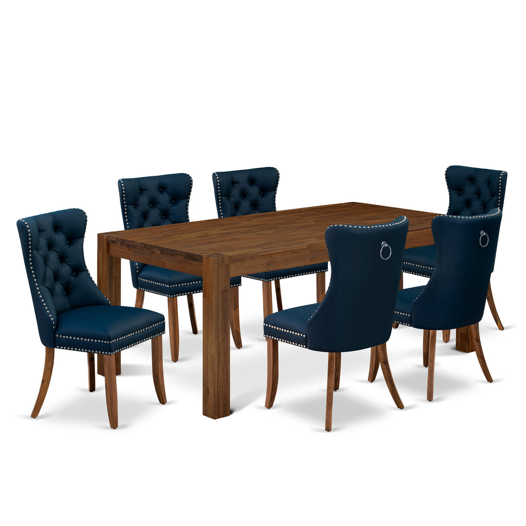 East West Furniture LMDA7-0N-T29 7 Piece Dining Set Contains a Rectangle Rustic Wood Table and 6 Upholstered Parson Chairs, 40x72 Inch, Sandblasting Antique Walnut