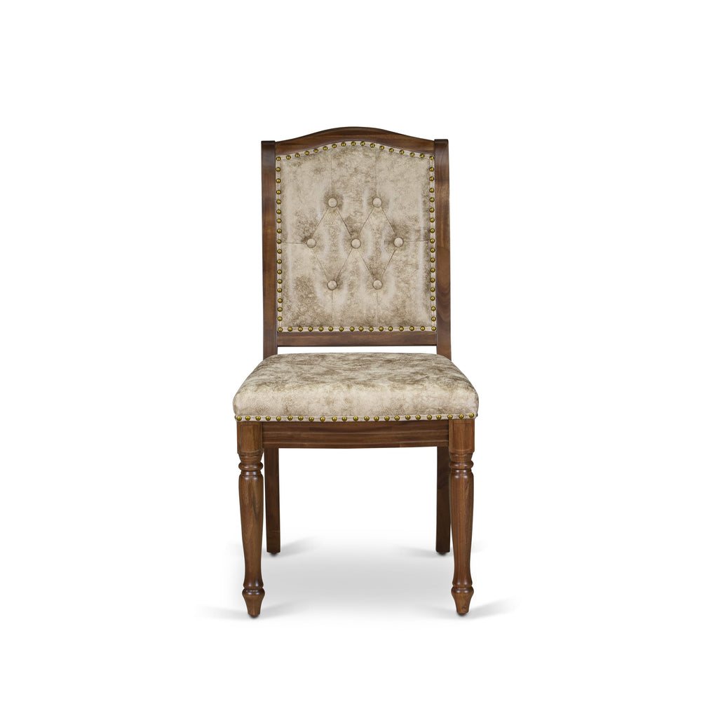 Luxe by East West Furniture LEMA7-AWA-36 7 Pieces Dining Room set consists of a Rectangular Modern Dining Table and 6 Light Beige PU Leather Kitchen Chairs, Antique Walnut finish