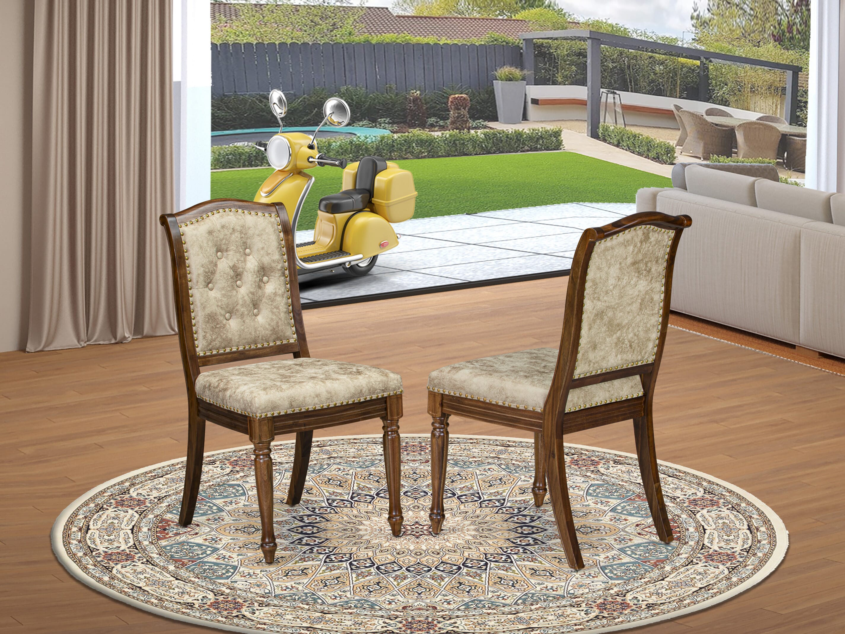 Luxe by East West Furniture NKMA9-AWA-36 9 Pieces Dining Room set includes a Rectangular Kitchen Table and 8 Light Beige PU Leather Modern Dining Chairs, Antique Walnut finish