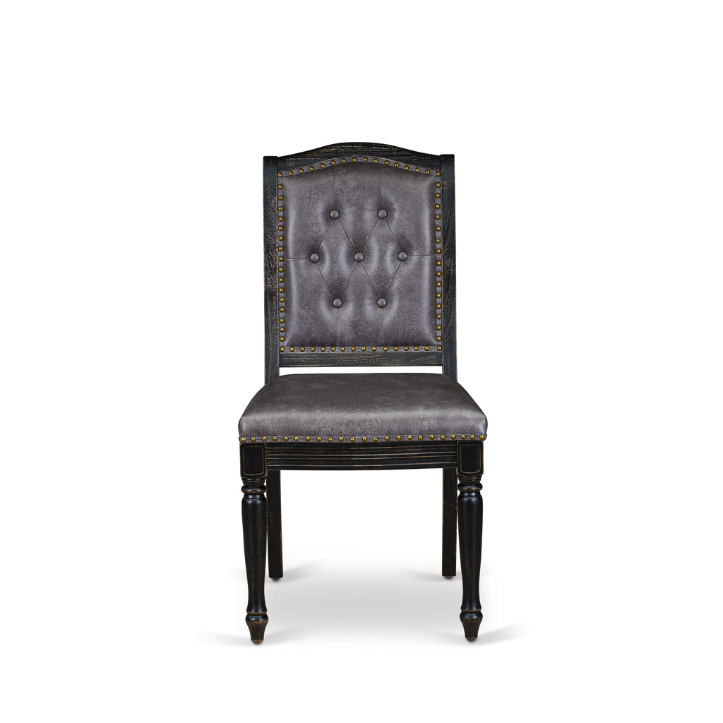Luxe by East West Furniture - LEMA7-SBB-34 - 7-pc Dining Room Table Set consists of a Kitchen Table and 6 Dark Grey PU Leather Upholstered Chairs with Button Tufted Back - Sand Blasting Black Finish