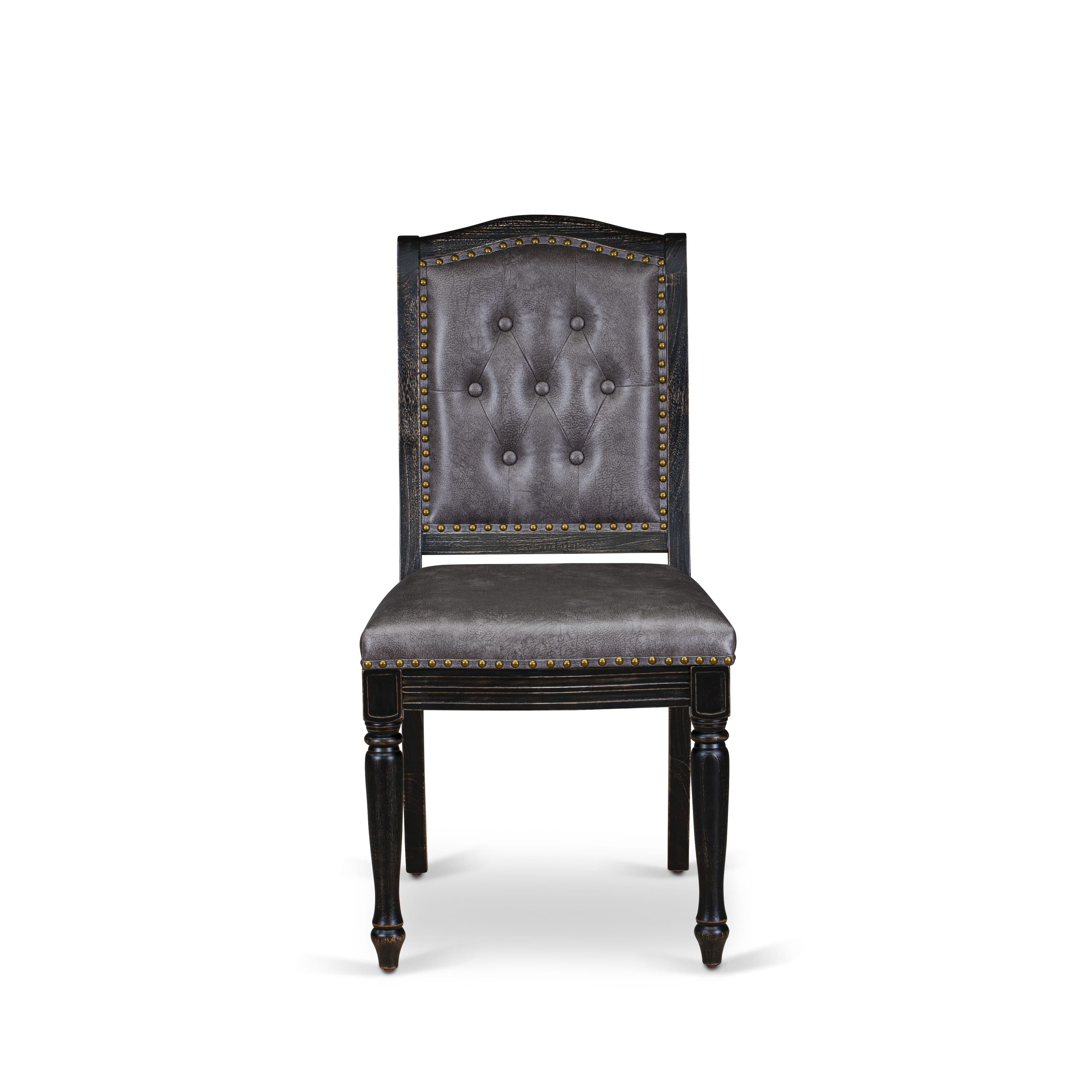 Luxe by East West Furniture - F2MA5-411-34 - 5-piece Dining Room Table Set consists of a Dining Table and 4 Dark Grey Polyester Fabric Dining Chairs with Button Tufted Back - Sand Blasting Black
