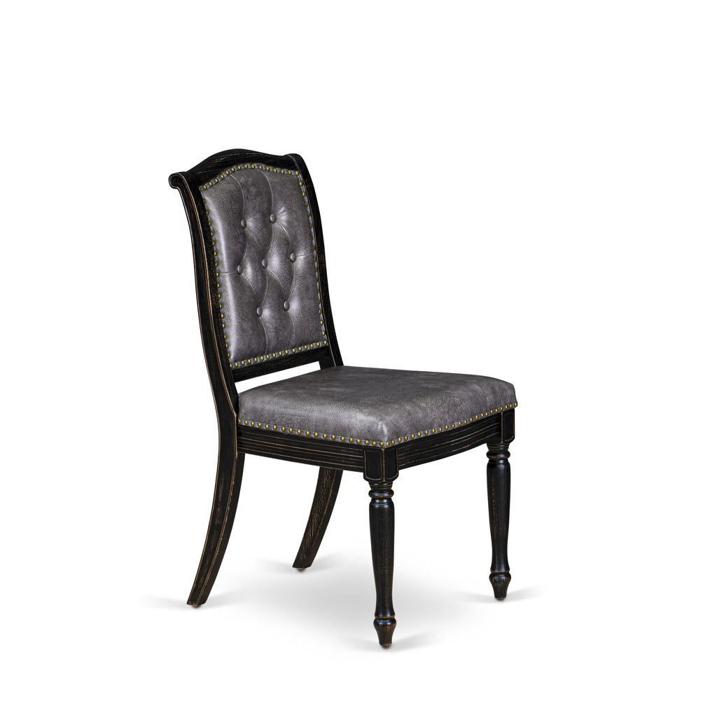 Luxe by East West Furniture - LEMA7-SBB-34 - 7-pc Dining Room Table Set consists of a Kitchen Table and 6 Dark Grey PU Leather Upholstered Chairs with Button Tufted Back - Sand Blasting Black Finish