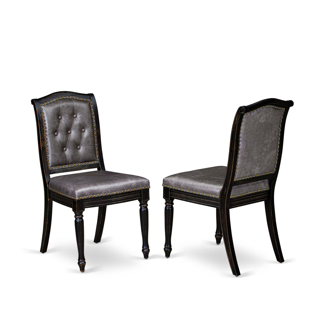 Luxe by East West Furniture - LEMA7-SBB-34 - 7-pc Dining Room Table Set consists of a Kitchen Table and 6 Dark Grey PU Leather Upholstered Chairs with Button Tufted Back - Sand Blasting Black Finish