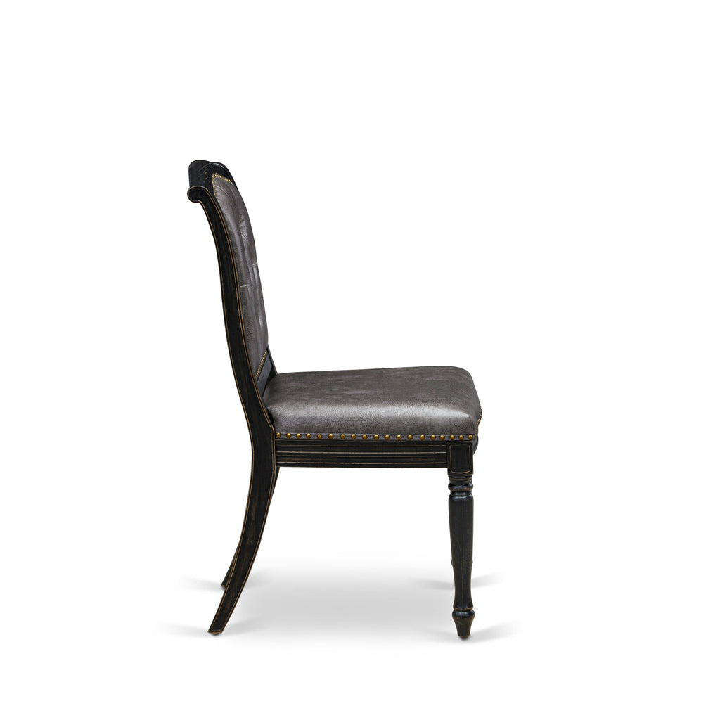 Luxe by East West Furniture - LEMA7-SBB-34 - 7-pc Dining Room Table Set consists of a Kitchen Table and 6 Dark Grey PU Leather Upholstered Chairs with Button Tufted Back - Sand Blasting Black Finish