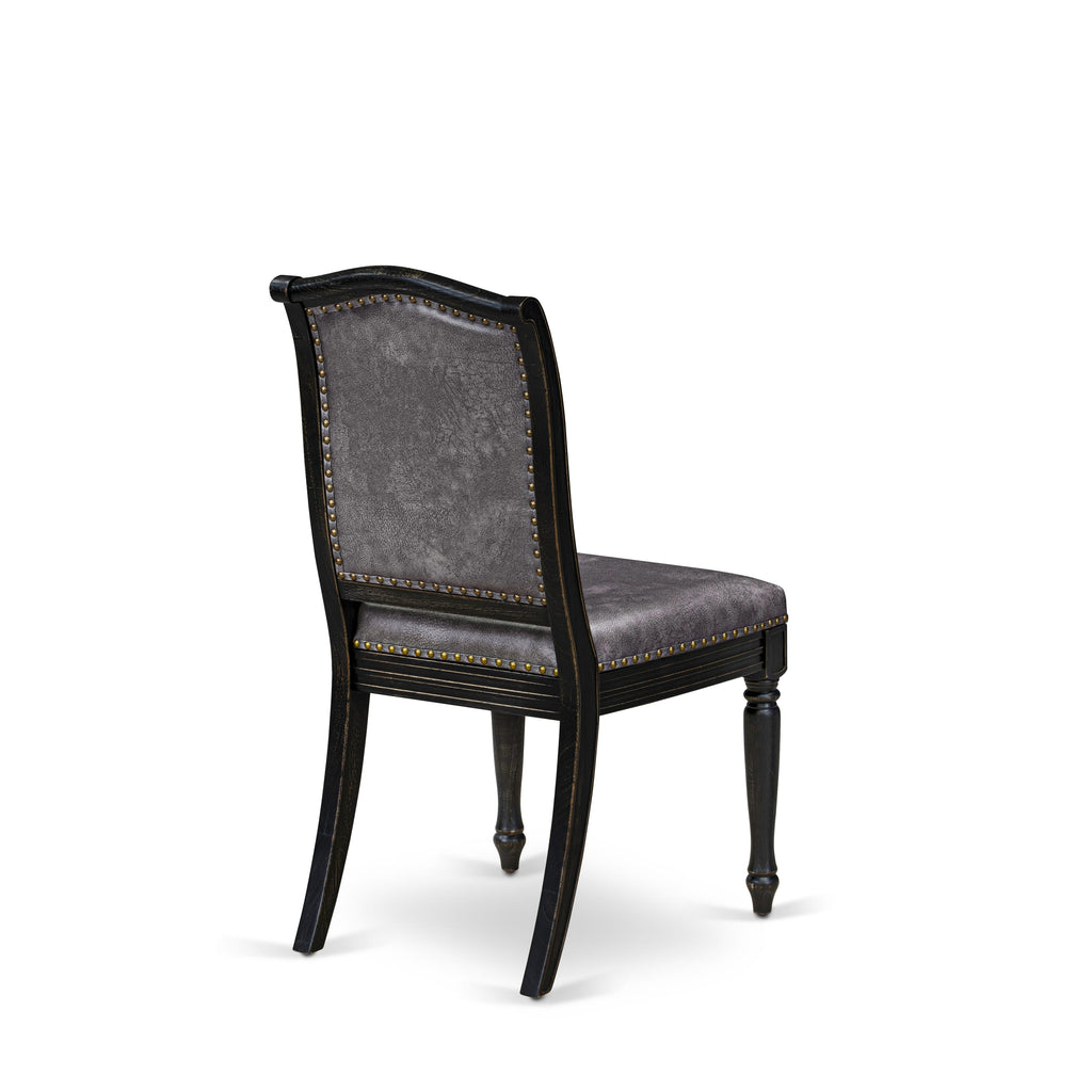 Luxe by East West Furniture - LEMA7-SBB-34 - 7-pc Dining Room Table Set consists of a Kitchen Table and 6 Dark Grey PU Leather Upholstered Chairs with Button Tufted Back - Sand Blasting Black Finish