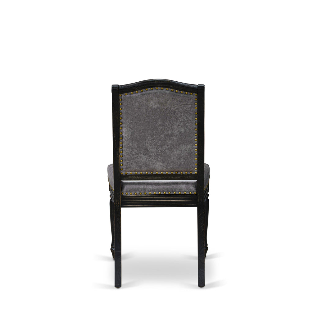 Luxe by East West Furniture - LEMA7-SBB-34 - 7-pc Dining Room Table Set consists of a Kitchen Table and 6 Dark Grey PU Leather Upholstered Chairs with Button Tufted Back - Sand Blasting Black Finish