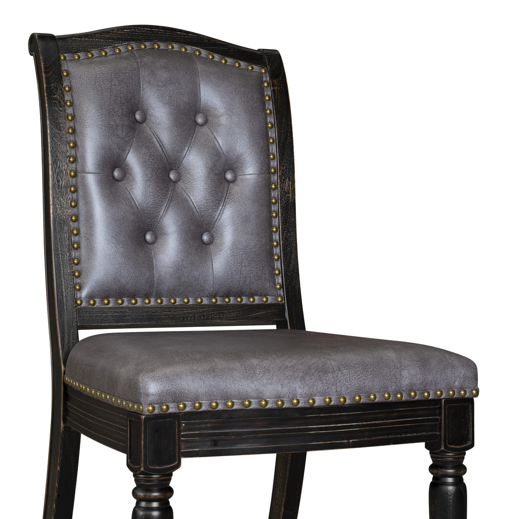 Luxe by East West Furniture - LEMA7-SBB-34 - 7-pc Dining Room Table Set consists of a Kitchen Table and 6 Dark Grey PU Leather Upholstered Chairs with Button Tufted Back - Sand Blasting Black Finish