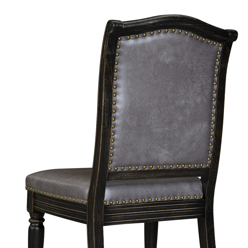 Luxe by East West Furniture - LEMA7-SBB-34 - 7-pc Dining Room Table Set consists of a Kitchen Table and 6 Dark Grey PU Leather Upholstered Chairs with Button Tufted Back - Sand Blasting Black Finish