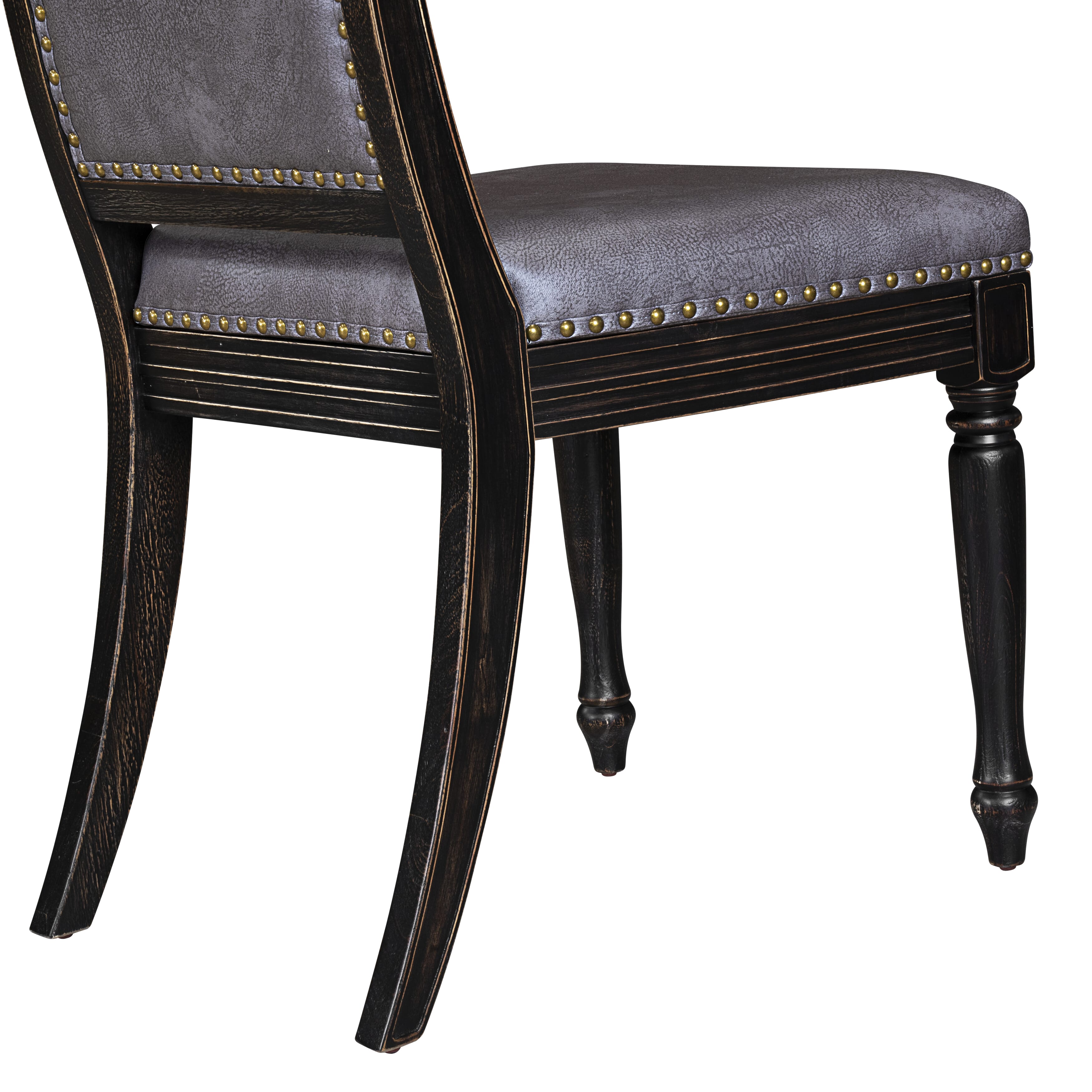 Luxe by East West Furniture - LEMA7-SBB-34 - 7-pc Dining Room Table Set consists of a Kitchen Table and 6 Dark Grey PU Leather Upholstered Chairs with Button Tufted Back - Sand Blasting Black Finish